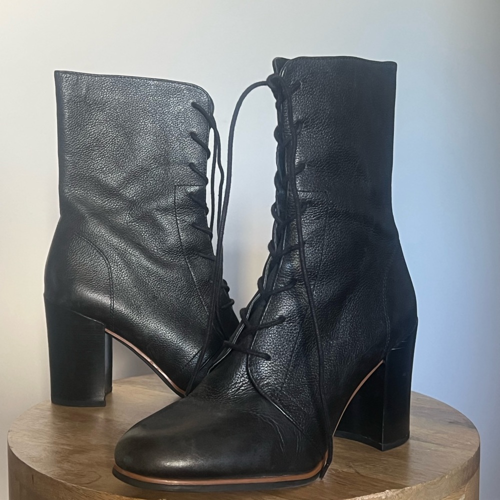 Franco Sarto Black Lace-Up Leather Boots